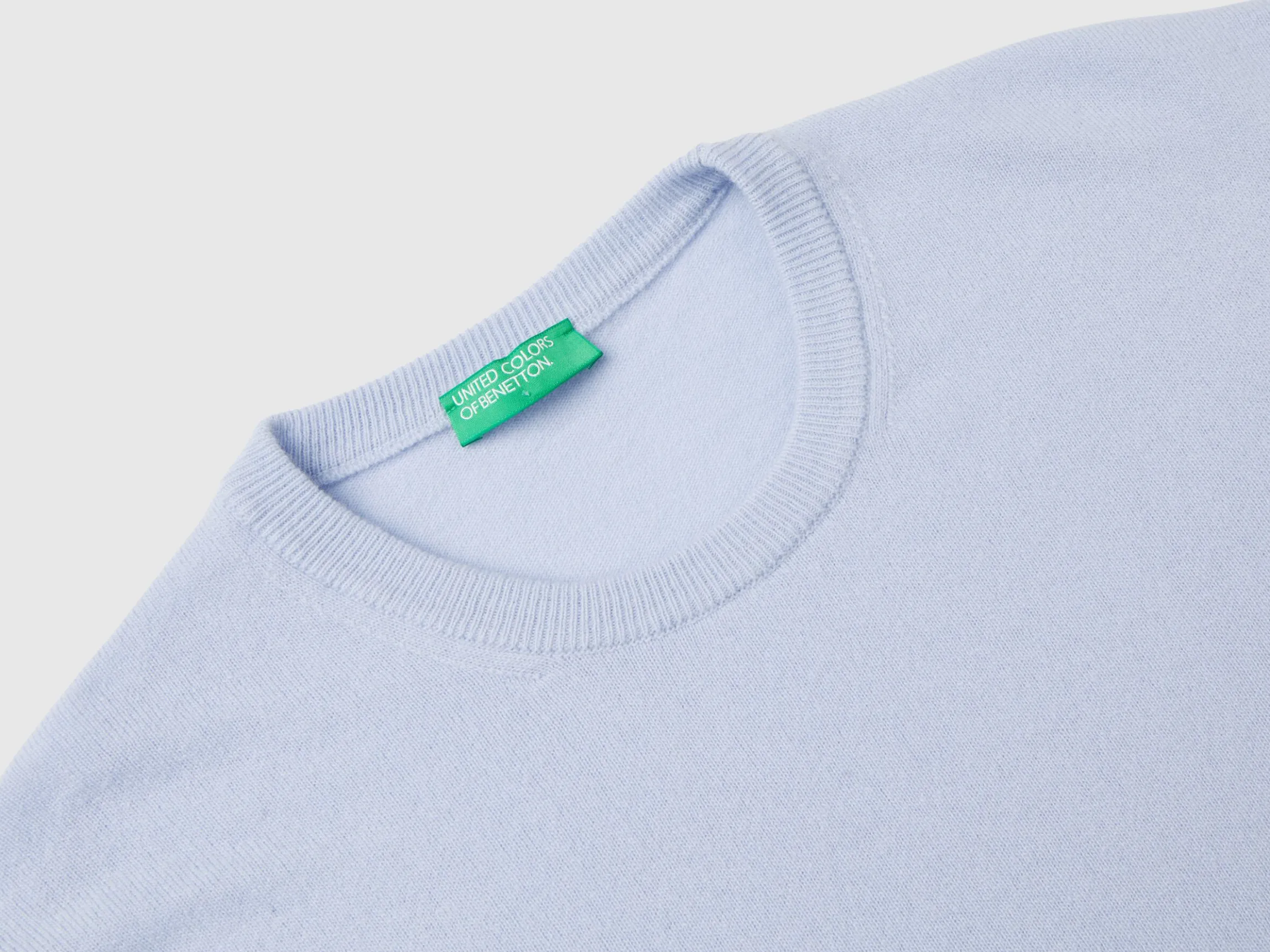 Ocean blue crew neck sweater in pure Merino wool