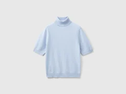 Ocean blue short sleeve turtleneck in cashmere blend