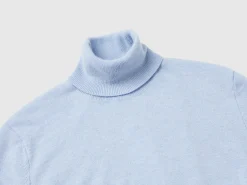 Ocean blue short sleeve turtleneck in cashmere blend