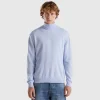 Ocean blue turtleneck in pure Merino wool