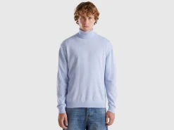 Ocean blue turtleneck in pure Merino wool