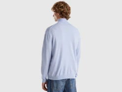 Ocean blue turtleneck in pure Merino wool