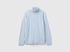 Ocean blue turtleneck in wool and cashmere blend