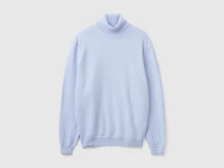 Ocean blue turtleneck in pure Merino wool