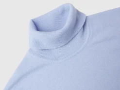 Ocean blue turtleneck in pure Merino wool