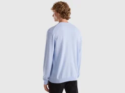 Ocean blue V-neck sweater pure Merino wool