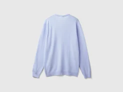 Ocean blue V-neck sweater pure Merino wool
