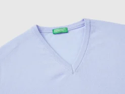 Ocean blue V-neck sweater pure Merino wool