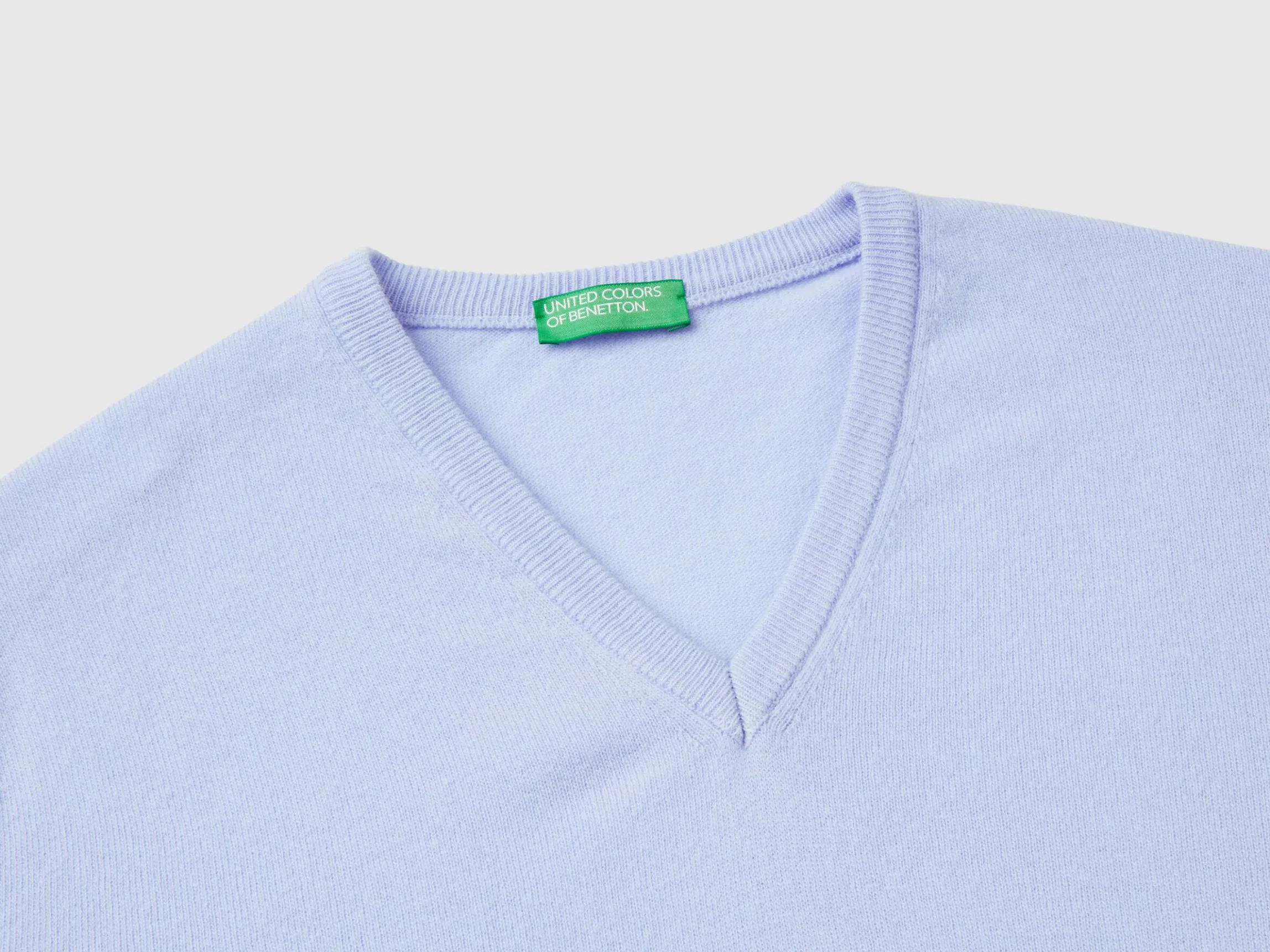Ocean blue V-neck sweater pure Merino wool