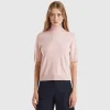 Pastel pink short sleeve turtleneck in cashmere blend