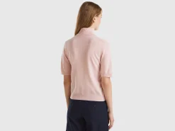 Pastel pink short sleeve turtleneck in cashmere blend