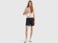 Pastel pink short sleeve turtleneck in cashmere blend