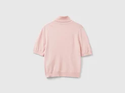 Pastel pink short sleeve turtleneck in cashmere blend