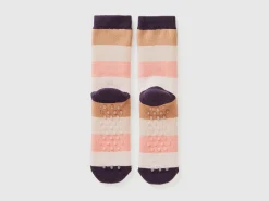 Pink and beige non-slip socks