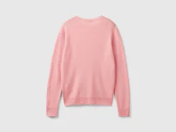 Pink crew neck sweater in pure Merino wool