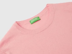 Pink crew neck sweater in pure Merino wool