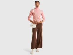 Pink turtleneck sweater in pure Merino wool