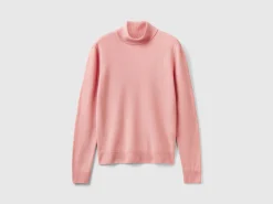 Pink turtleneck sweater in pure Merino wool