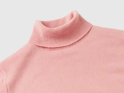 Pink turtleneck sweater in pure Merino wool