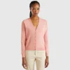 Pink V-neck cardigan in pure Merino wool