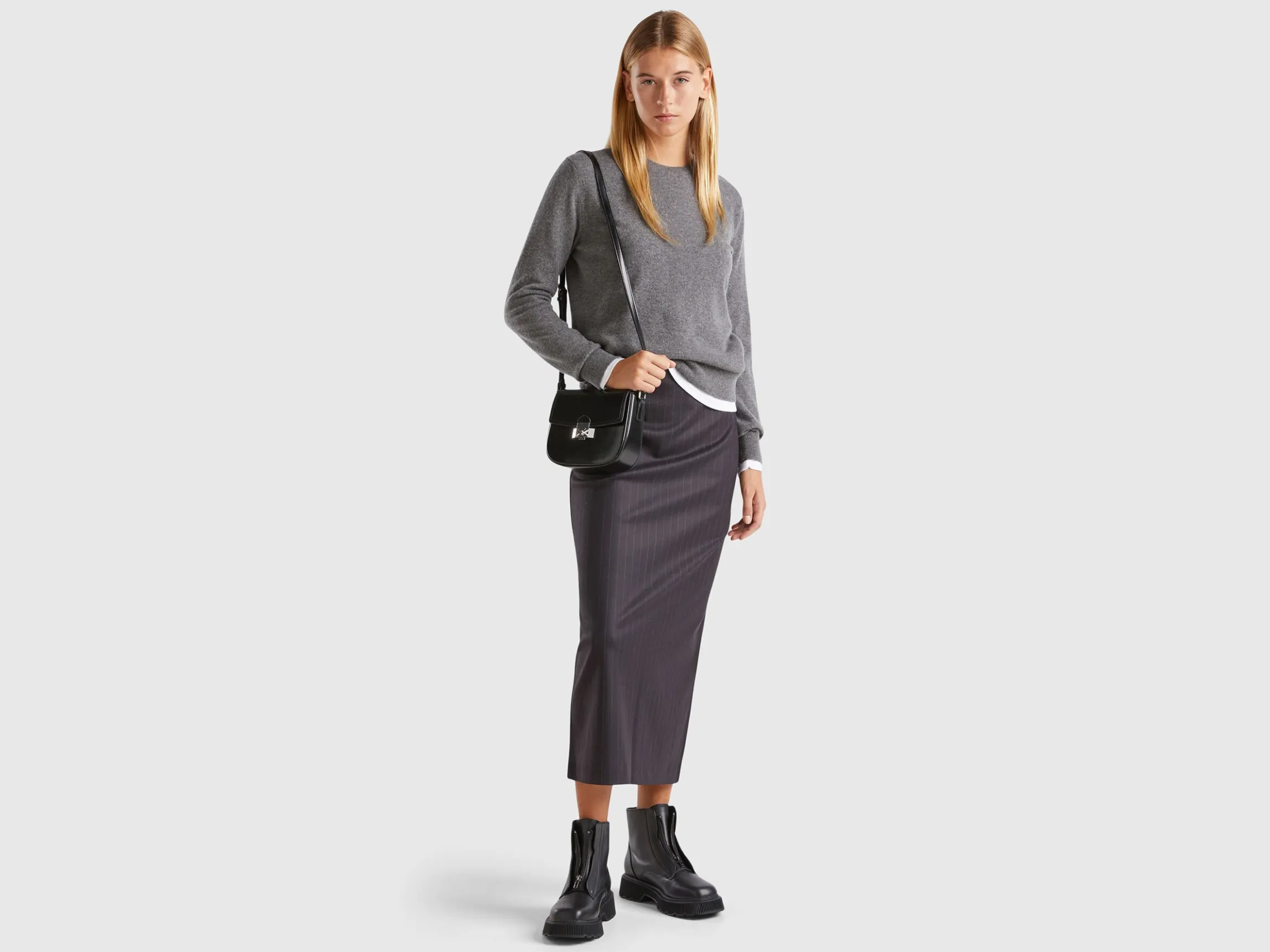 Pinstripe midi skirt