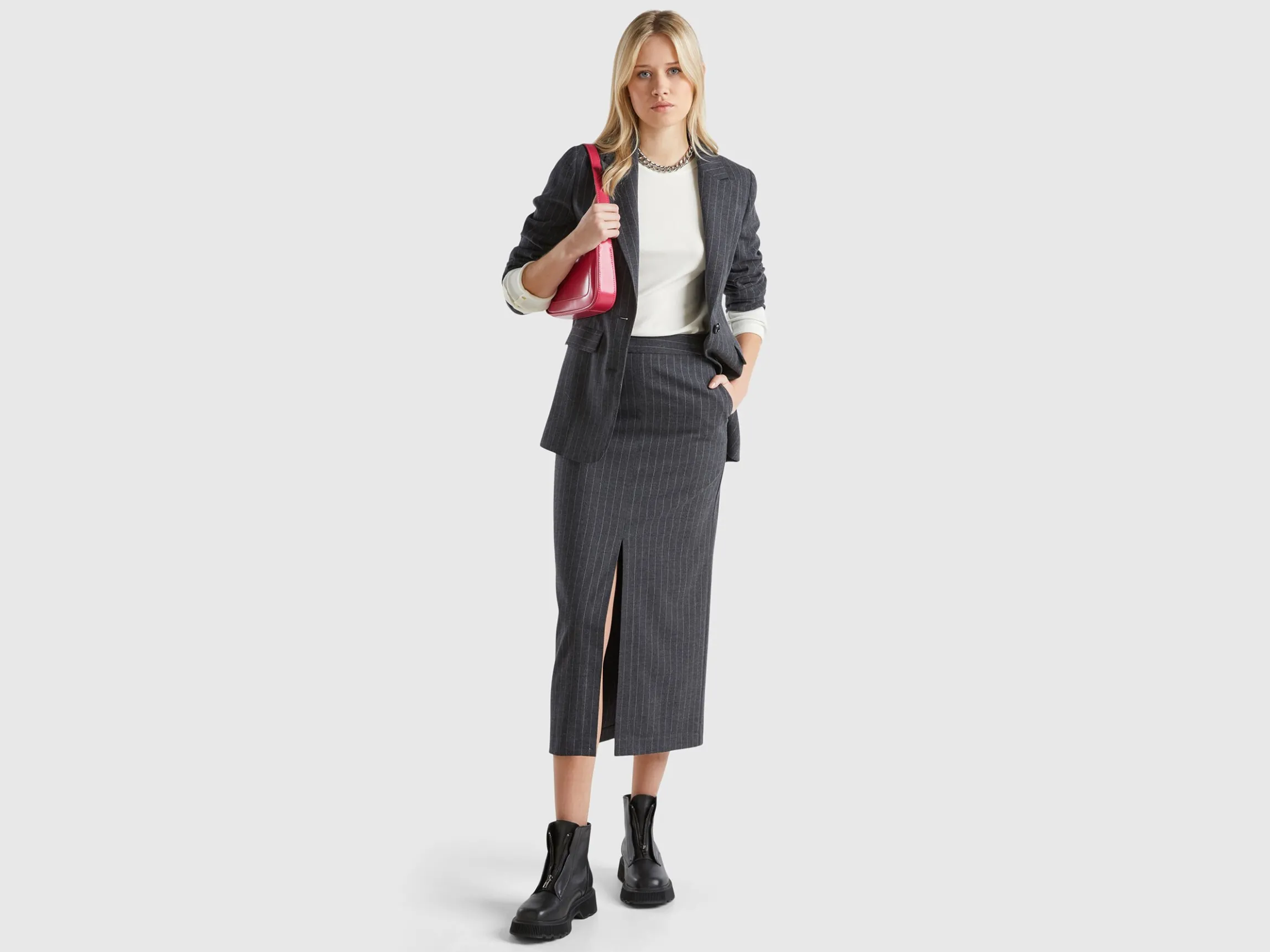 Pinstripe midi skirt