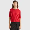 Plum short sleeve sweater in pure Merino wool