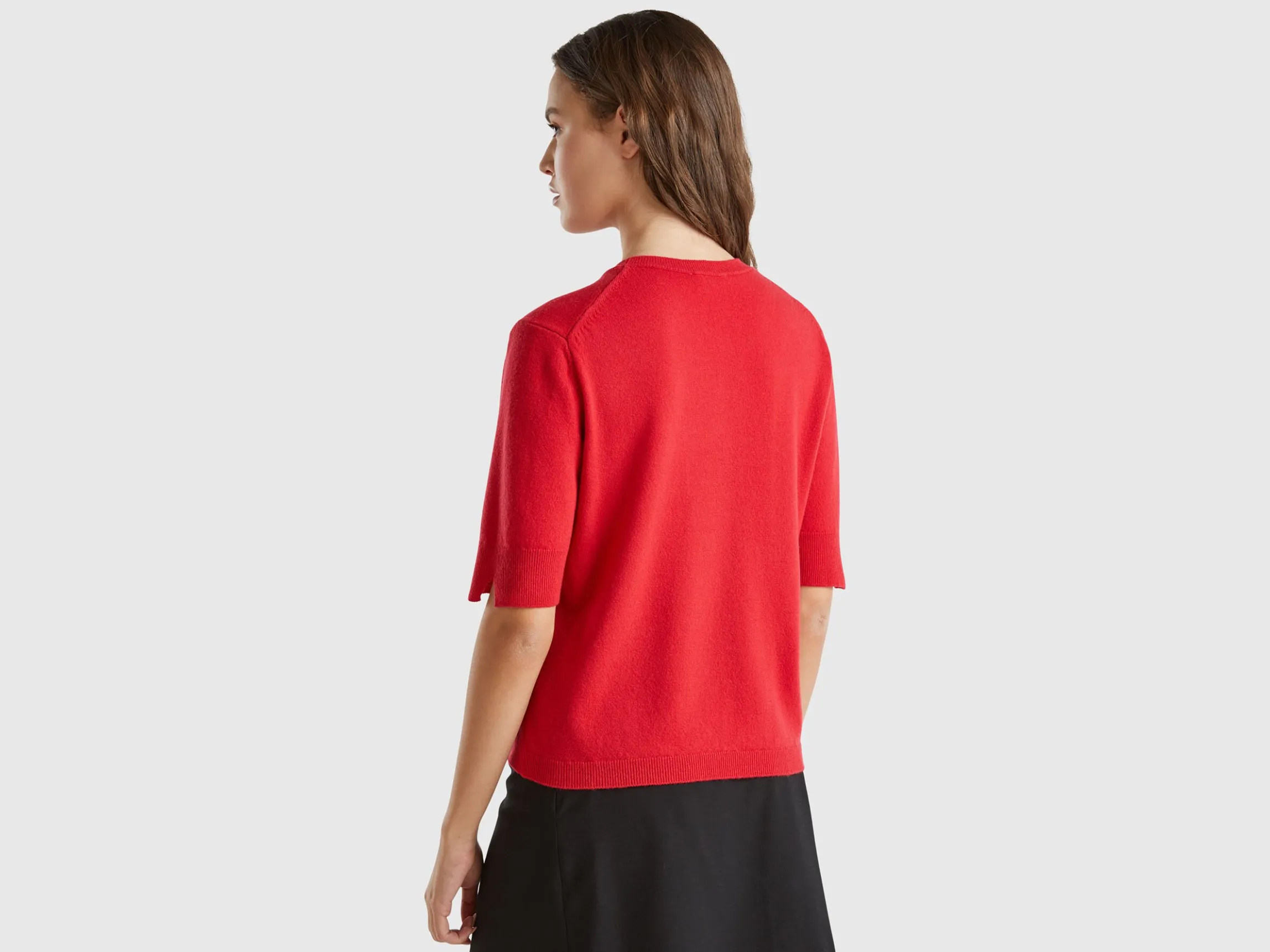 Plum short sleeve sweater in pure Merino wool