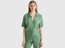 Polo shirt in cotton and linen blend
