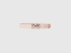 Powder pink belt with logo buckle