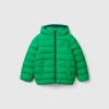 Puffer jacket with hood and logo