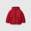 Puffer jacket with hood and logo
