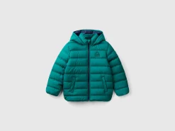Puffer jacket with hood and logo