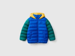 Puffer jacket with hood and logo