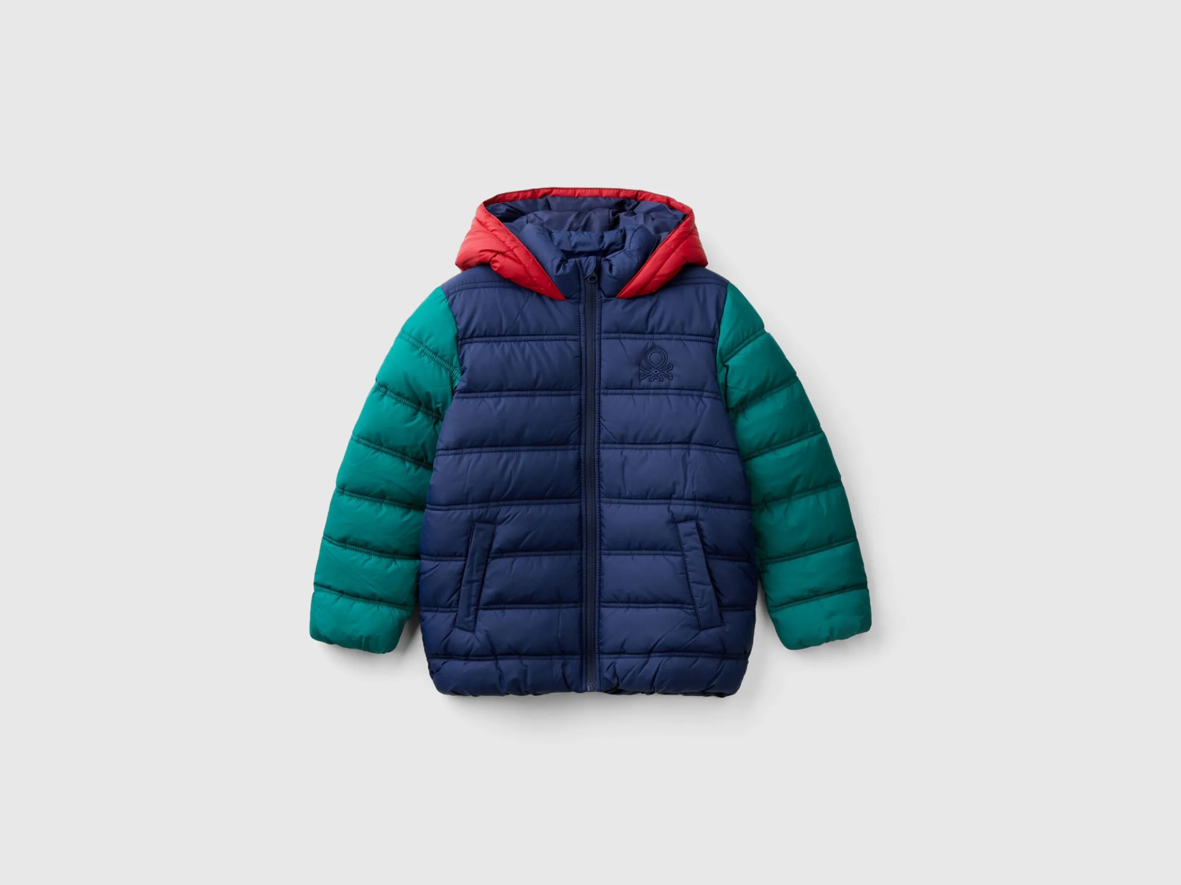 Puffer jacket with hood and logo