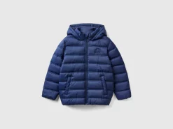 Puffer jacket with hood and logo