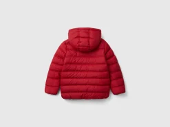 Puffer jacket with hood and logo