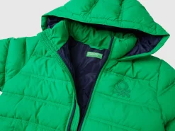 Puffer jacket with hood and logo