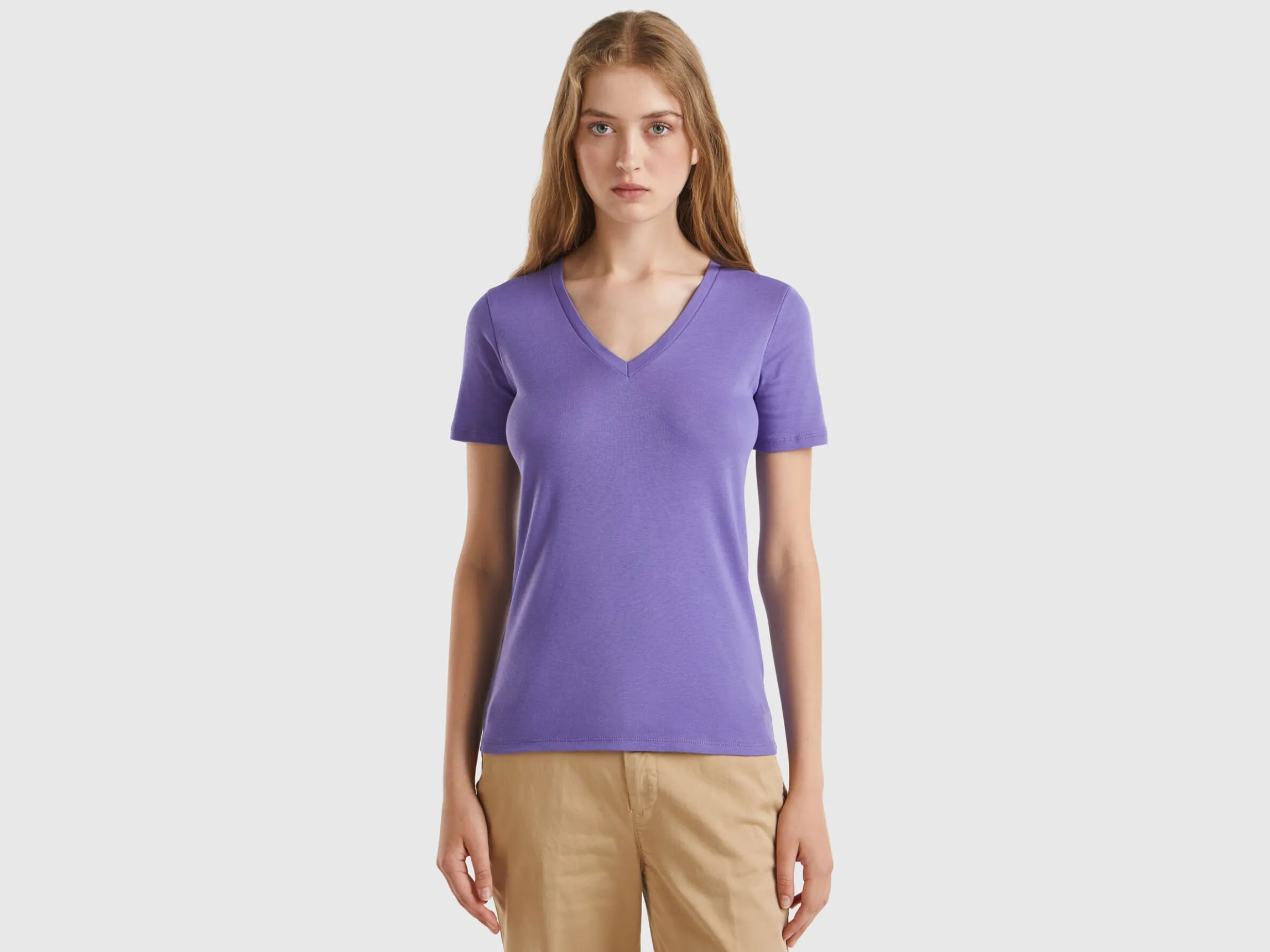 Pure cotton t-shirt with V-neck