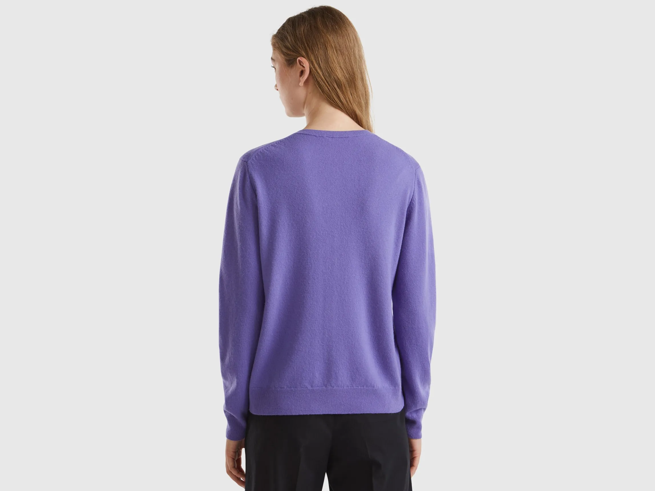 Purple crew neck cardigan in pure Merino wool