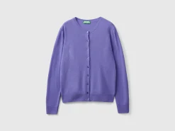 Purple crew neck cardigan in pure Merino wool