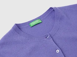 Purple crew neck cardigan in pure Merino wool