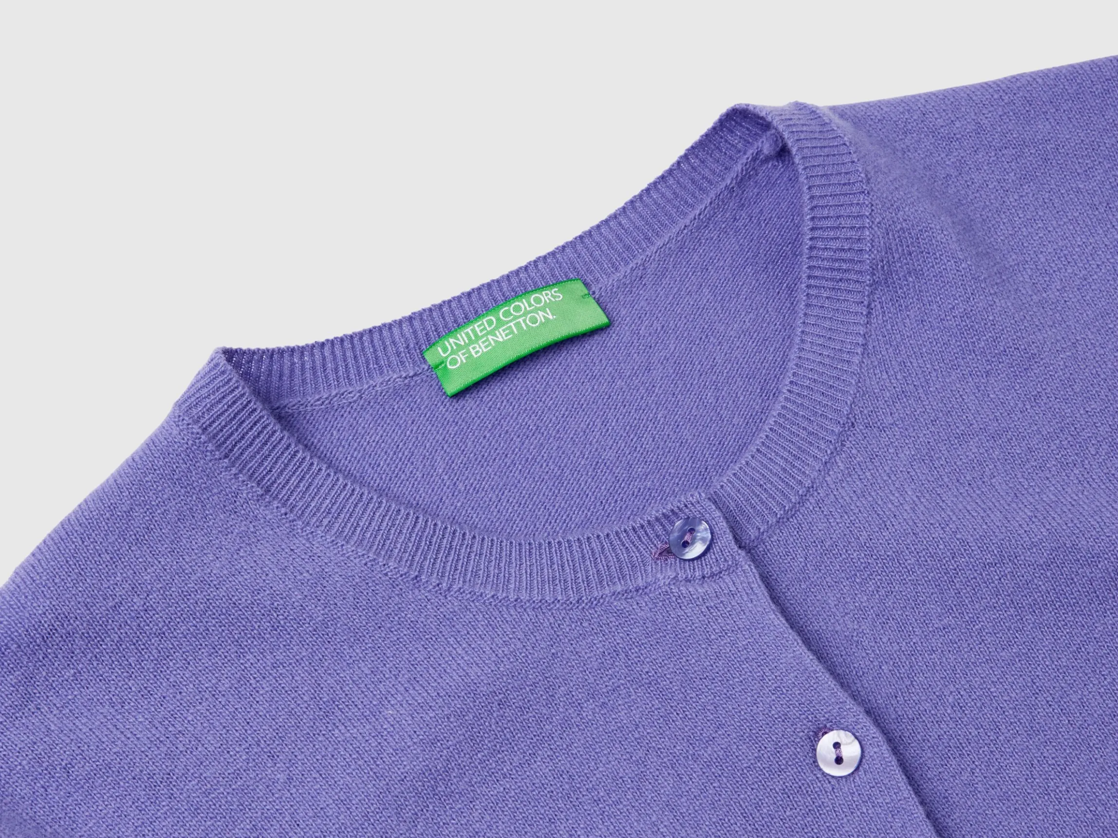 Purple crew neck cardigan in pure Merino wool