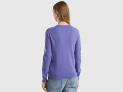 Purple crew neck sweater in pure Merino wool