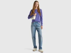 Purple crew neck sweater in pure Merino wool