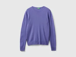 Purple crew neck sweater in pure Merino wool