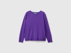 Purple crew neck sweater in wool and cashmere blend