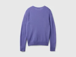 Purple crew neck sweater in pure Merino wool