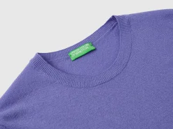 Purple crew neck sweater in pure Merino wool