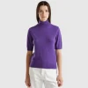 Purple short sleeve turtleneck in cashmere blend